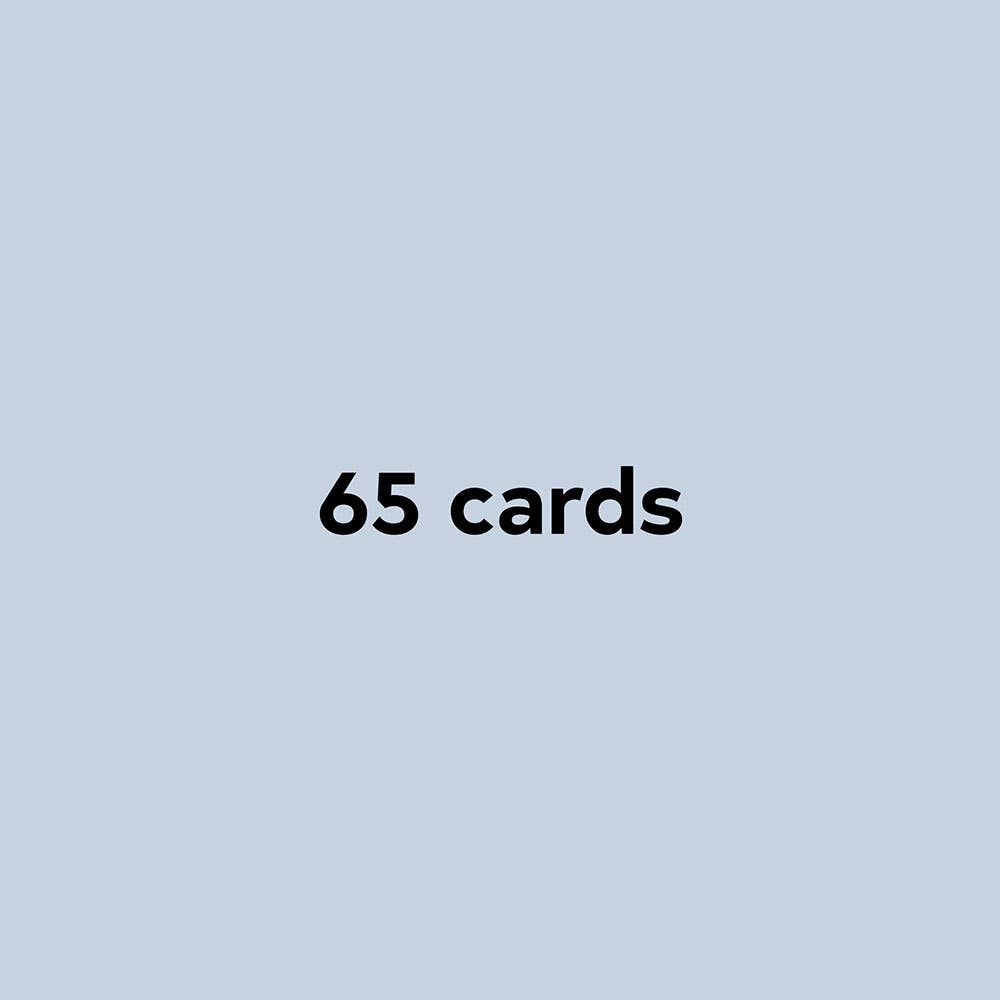 Calm The Chaos mindfulness card deck quantity graphic, showing '65 cards' in black text.