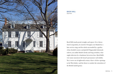 
                    
                      Schiffer Publishing Americana book, interior page showing Rock Hall, a white Georgian manor house on Long Island with bare…
                    
                  