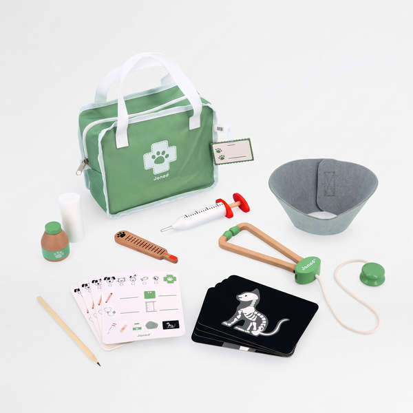 Janod 15-Piece Vet Play Set studio product photo on a neutral off-white background