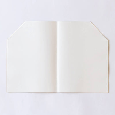 
                    
                      Jumbo House coloring book, open flat showing blank cream paper pages, with its characteristic central fold and angled top…
                    
                  