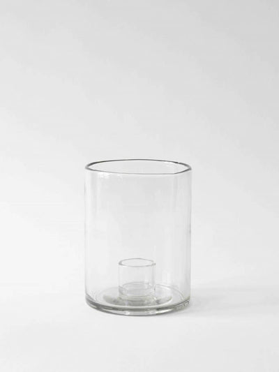
                    
                      Tell Me More Luna candle holder, clear recycled glass, featuring an inner candle cup, front view on white.
                    
                  
