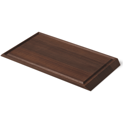 
                    
                      Rå Ash Wood serving tray, dark heat-treated ash wood with prominent grain, angled view of recessed groove, on white.
                    
                  
