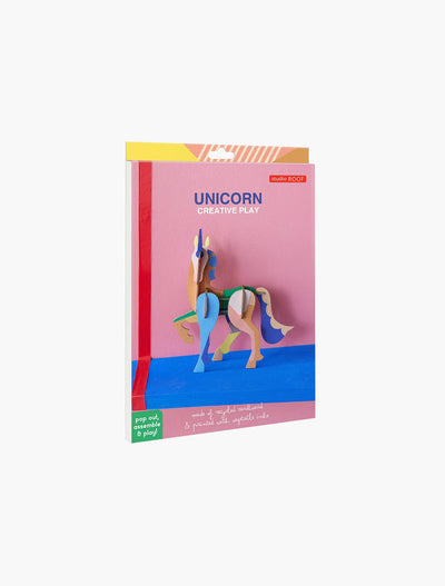 
                    
                      Studio Roof 3D Unicorn craft kit packaging, angled view showing colorful pop-out unicorn and visible details: recycled…
                    
                  