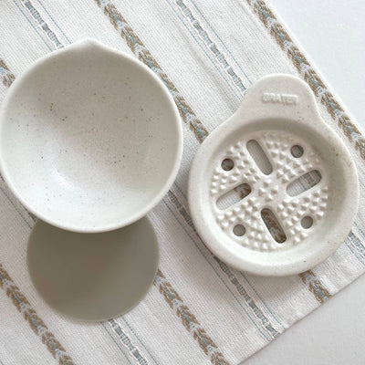 
                    
                      Japanese Ceramic Vegetable Grater Set, speckled porcelain grater with embossed 'GRATER' text, collection bowl, grey lid,…
                    
                  