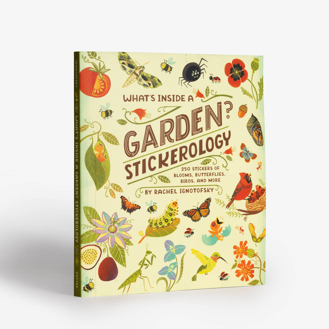What's Inside Garden Sticker Set sticker book, vibrant garden illustrations on a pale yellow cover with a dark green spine,…