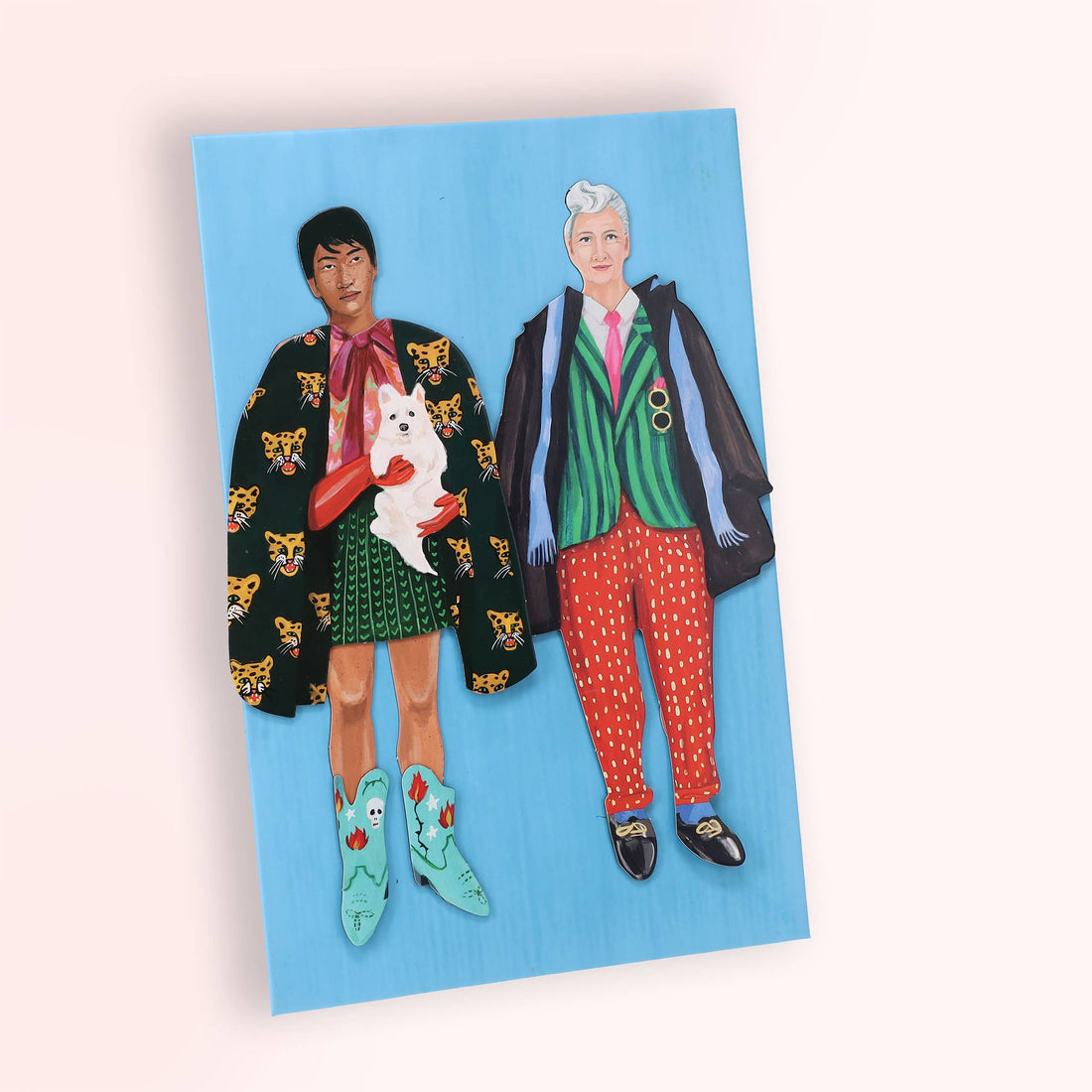 Fearless Fashion magnetic doll set, two paper dolls in bold fashion outfits: leopard print, striped jacket, red dotted…