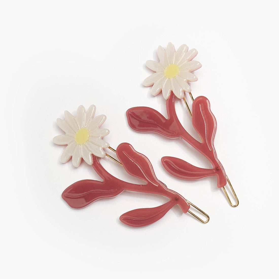 Winona Irene Marguerite Daisy Barrette Set, cream and yellow daisies with terra cotta leaves, premium cellulose acetate,…