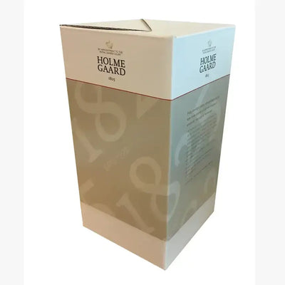 
                    
                      Holmegaard Flora vase packaging box, white and beige with brand logo, angled view.
                    
                  