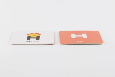 
                    
                      Magnetic Alphabet Play Set cards, 'H' letter card and 'House' illustration card, white and coral composite, angled detail…
                    
                  