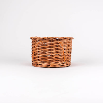 
                    
                      Wicker Bike Seat for Dolls, natural woven wicker, front view showing two tan mounting straps on white.
                    
                  