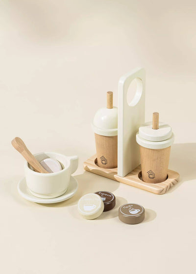
                    
                      Wooden Coffee Maker Set, natural pine wood & creamy white, with espresso, cappuccino
                    
                  
