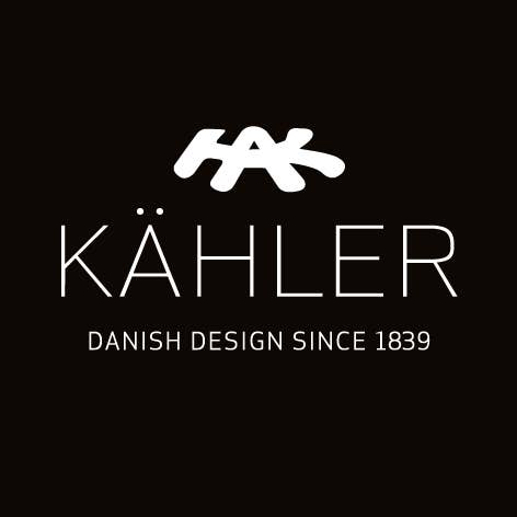 Kähler brand logo for Hammershøi Oak & Ceramic Spice Grinder, white text and symbol on black background.