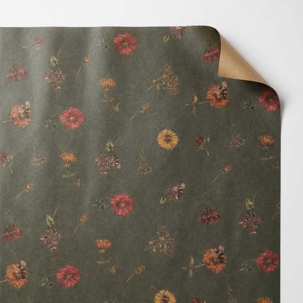 Floral-patterned paper on a white background