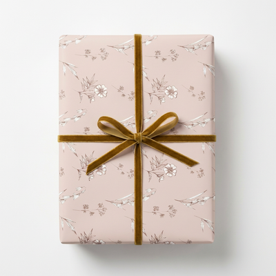 
                    
                      MyDesignPictures Vintage Blooms Wrapping Paper, pink with delicate botanical line art, wrapped gift with olive green velvet…
                    
                  