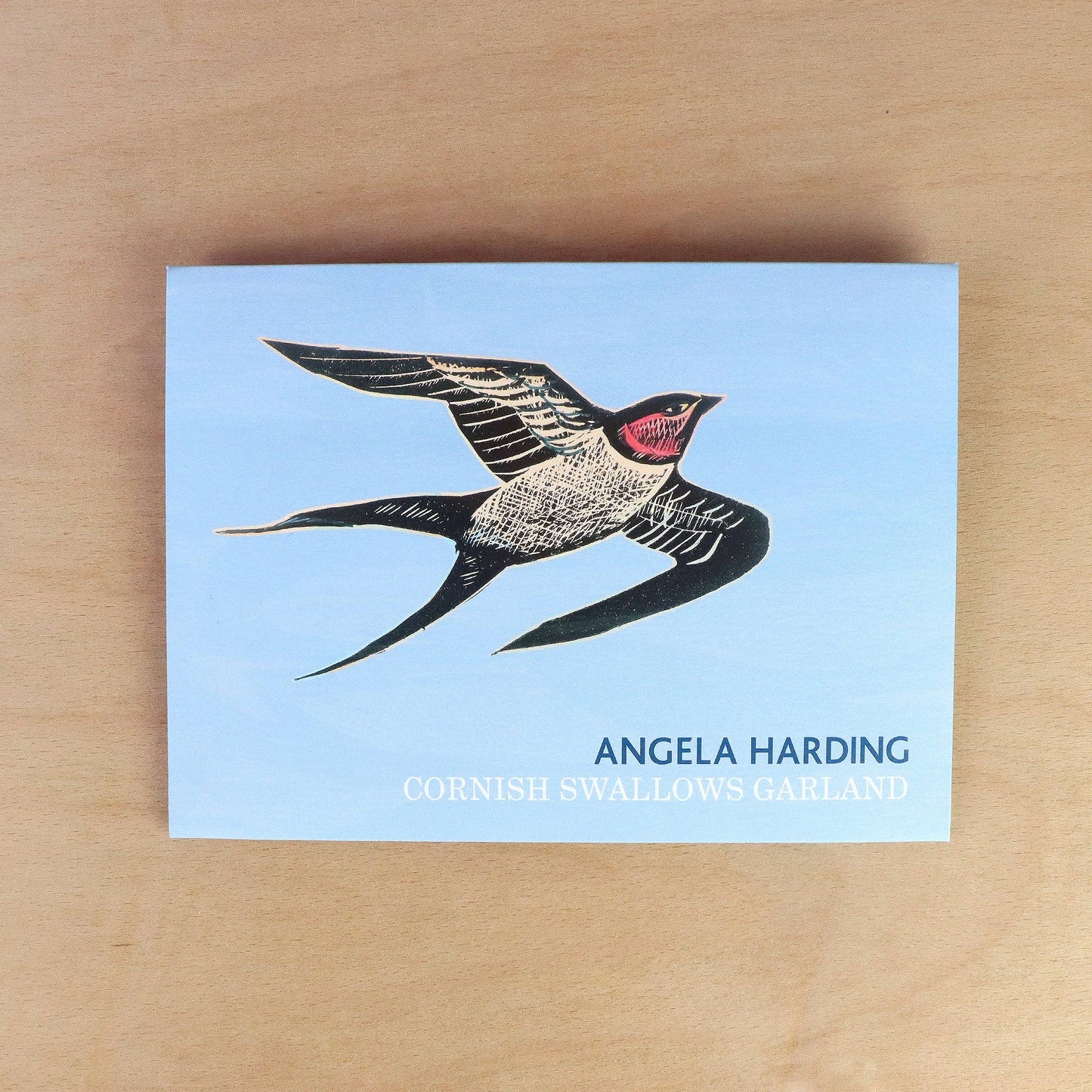 Angela Harding-Cornish Swallows Decorative Paper Garland. Packaging with 'Angela Harding Cornish Swallows Garland' text on a light blue background