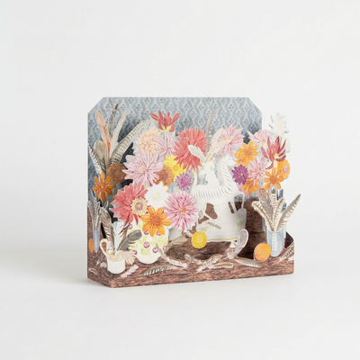 
                    
                      Art Angels Zebra, Dahlias and Feathers die-cut card, vibrant pop-up illustration of zebra among colorful flowers,…
                    
                  