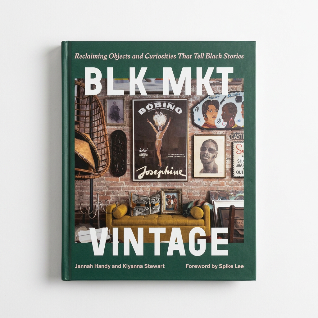 Hachette Book Group BLK MKT Vintage book, dark green hardcover with full-color cover art of a brick wall, vintage posters,…