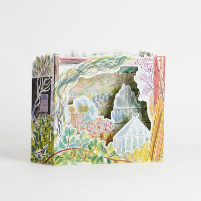 
                    
                      Chickens Allotment 3D pop-up card, Emily Sutton illustrated multi-layered garden scene with greenhouse and chickens,…
                    
                  