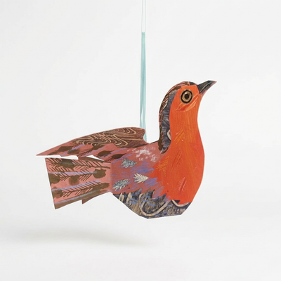 
                    
                      Art Angels Flying Robin Die-Cut Card, illustrated with orange, red, blue, brown patterns on FSC-certified cardstock, hanging…
                    
                  