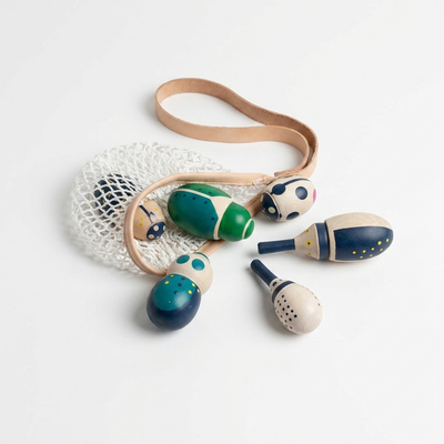 
                    
                      Eperfa Hillside Beetles wooden rolling beetles: natural hornbeam wood, green, and blue painted, with a white mesh net and…
                    
                  