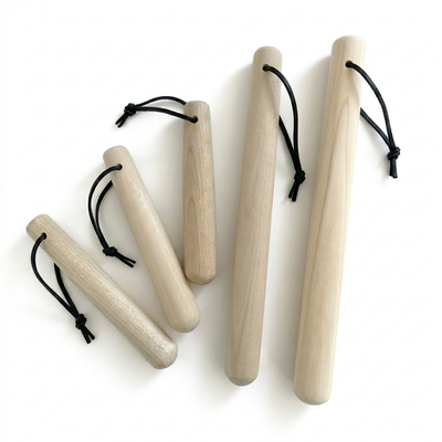 
                    
                      Japanese Hinoki Cypress Wood Pestles (Surikogi), set of five in varying sizes, natural light wood with black cord loops,…
                    
                  