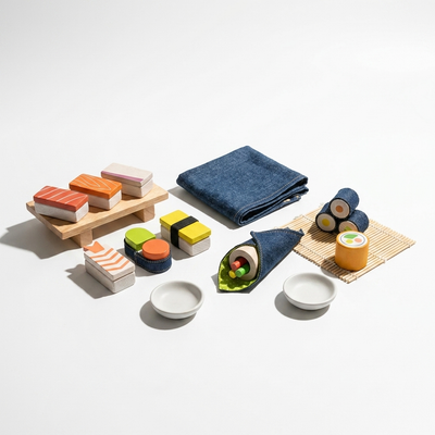 
                    
                      kiko+ & gg* Sushi Party Set, wooden play food set with beechwood and denim sushi pieces in orange, yellow, green, full set…
                    
                  