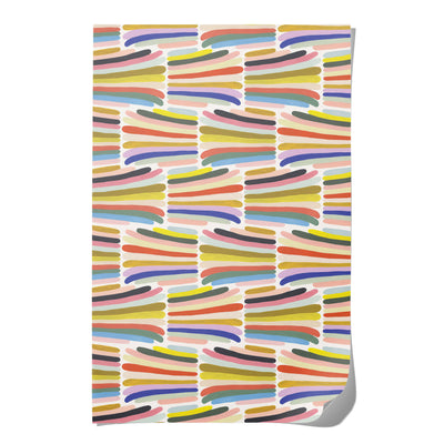 
                    
                      Rainbow Stripes wrapping paper by Kate Pugsley, muted multicolor hand-drawn stripes pattern on a full sheet of recycled…
                    
                  