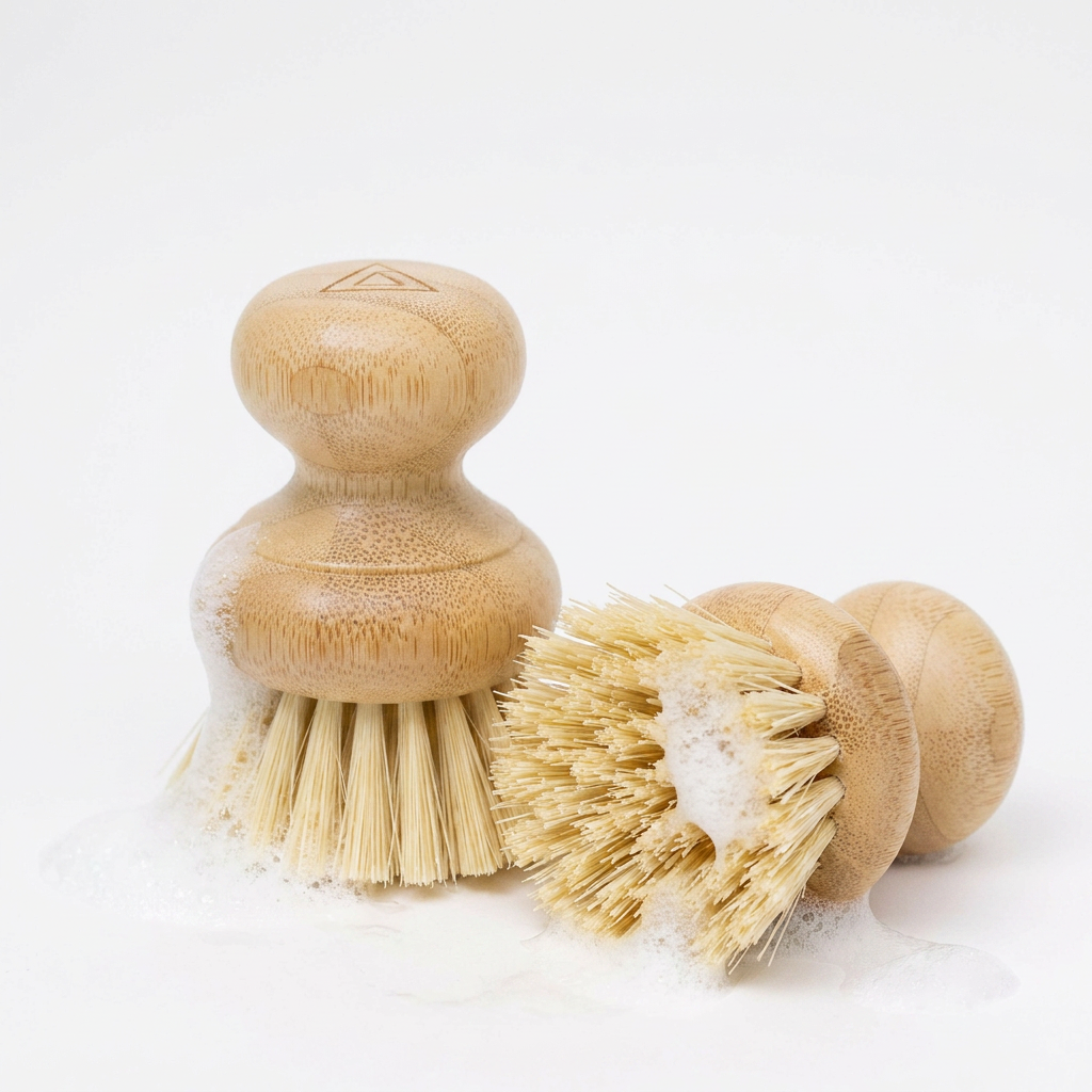 No Tox Life Casa Agave Dish Washing Brush, Moso bamboo handle, agave fiber bristles, pair with soap suds, upright and on…