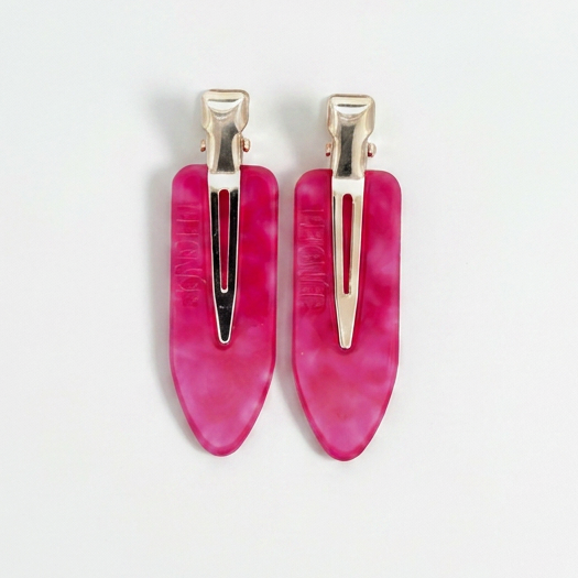 Peignee Paris Fuchsia Hair Clips (set of 2), marbled fuchsia plant-based cellulose acetate with silver-tone metal clips,…