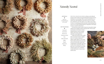 
                    
                      Designing with Dried Flowers book, open to an instructional page showing multiple small, neutral-colored dried flower…
                    
                  