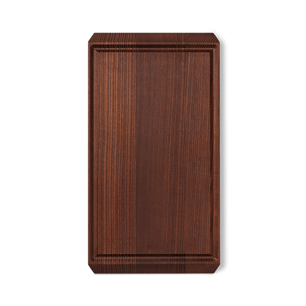 Danish Design Collective Rå Ash Wood Chopping Board, dark brown heat-treated ash wood with grain, rectangular with grooved…