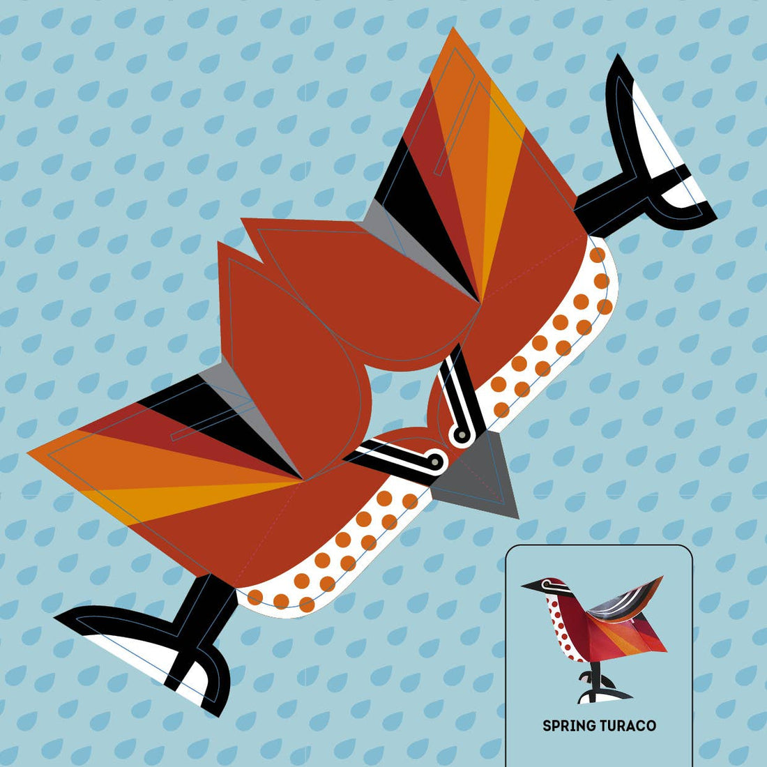 Birds Fold & Play Origami Kit paper craft template for Spring Turaco, showing colorful geometric design, cut lines, and…