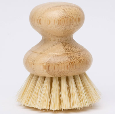 
                    
                      Casa Agave cleaning brush, light Moso bamboo handle with natural grain, natural agave fiber bristles, detailed front view.
                    
                  