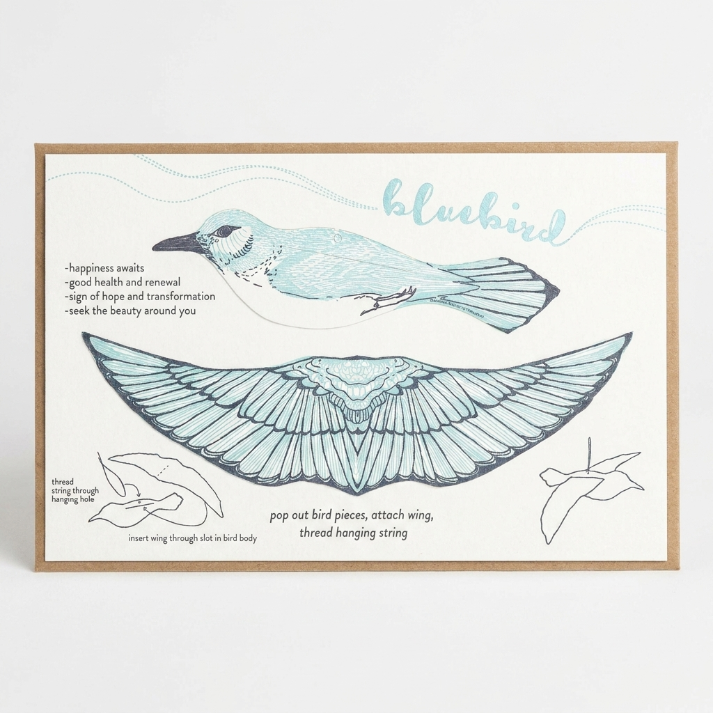 Blackbird Letterpress Bluebird Pop-Out Die-Cut Card studio product photo on a neutral off-white background