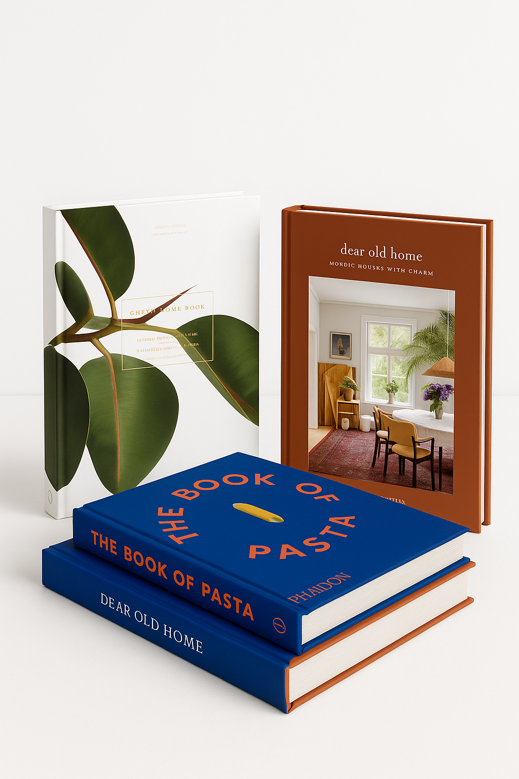 Books collection on white background