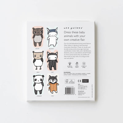 
                    
                      Baby Animals lacing cards packaging back, FSC-certified paper, showing product description, warning label, and company…
                    
                  