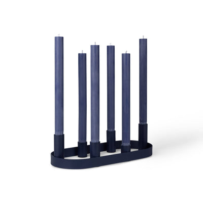 
                    
                      British Colour Standard Oval Metal Candelabra Ring in Midnight Blue painted steel, with six matching taper candles, front…
                    
                  