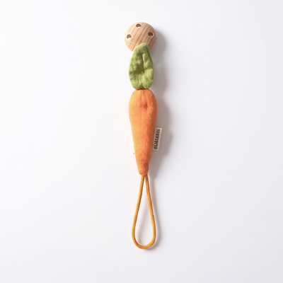 
                    
                      Oli & Carol Cathy the Carrot Pacifier Clip studio product photo on a neutral off-white background
                    
                  