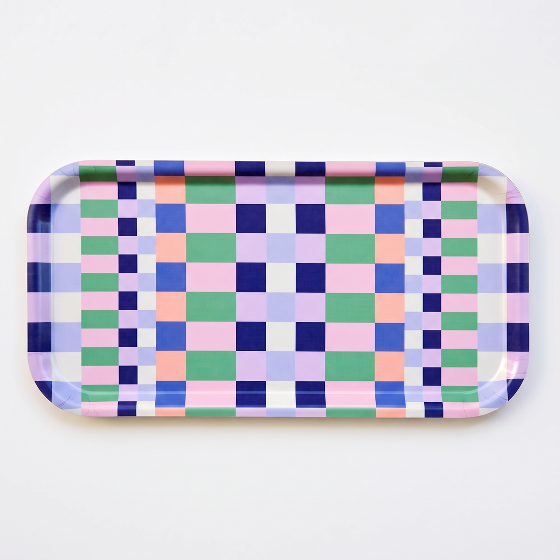 BLU KAT Checker Mix Serving Tray (Grass / Pink) studio product photo on a neutral off-white background