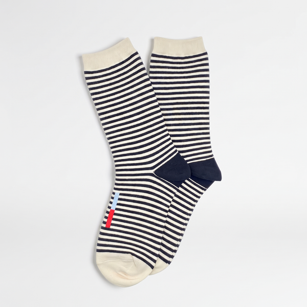 Hooray Sock Co. Cole Thin Stripe Crew Socks — Midnight studio product photo on a neutral off-white background