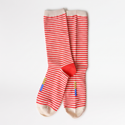 
                    
                      Hooray Sock Co. Cole Thin Stripe Crew Socks — Poppy studio product photo on a neutral off-white background
                    
                  