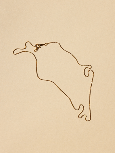 
                    
                      NAT + NOOR Delicate Gold Box Chain Necklace, 18K gold-filled, flat lay full view on a cream background.
                    
                  