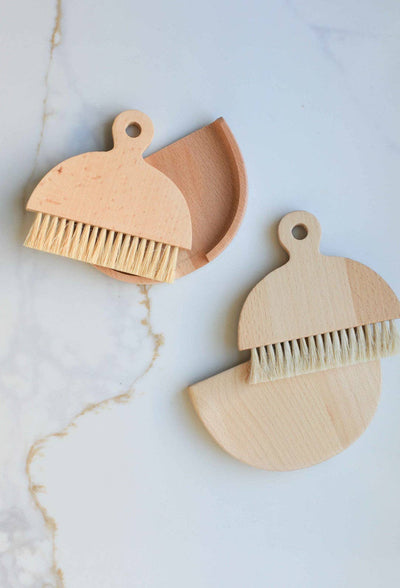 
                    
                      Two Table Brush sets, wood handles with light sisal bristles, angled flat lay showcasing both pairs.
                    
                  