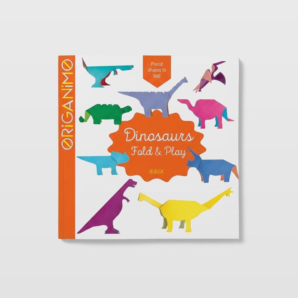 Schiffer Publishing Dinosaurs Fold & Play Origami Kit studio product photo on a neutral off-white background