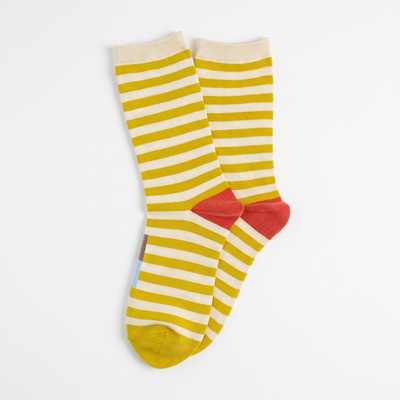 
                    
                      Hooray Sock Co. Eureka Regular Stripe Crew Socks - California Gold studio product photo on a neutral off-white background
                    
                  