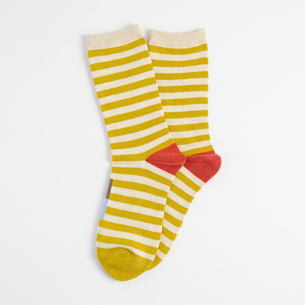 Hooray Sock Co. Eureka Regular Stripe Crew Socks - California Gold studio product photo on a neutral off-white background