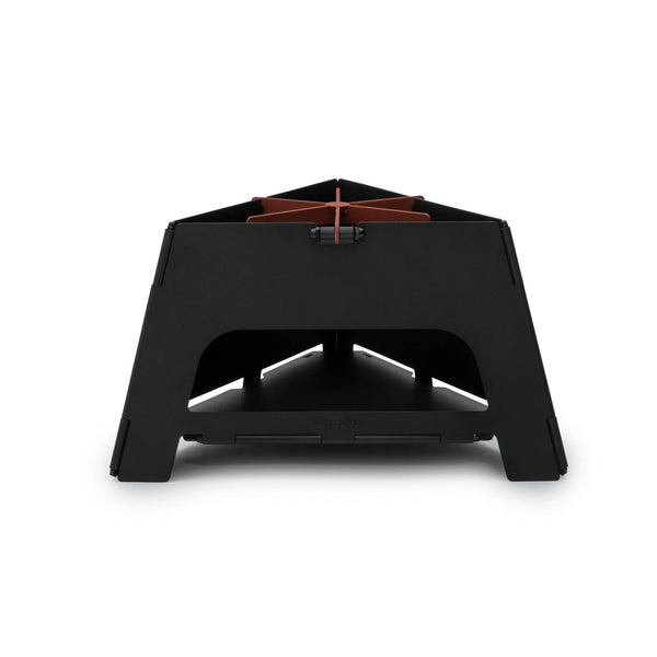 Barebones Flatbrook Folding Stove, black heat-tolerant stainless steel outdoor gear with reddish-brown grate, assembled…