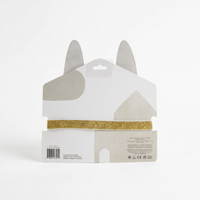 
                    
                      Fantastic Bunny play mask, back view of packaging with barcode, gold glitter elastic strap, and grey stripe bunny ears.
                    
                  
