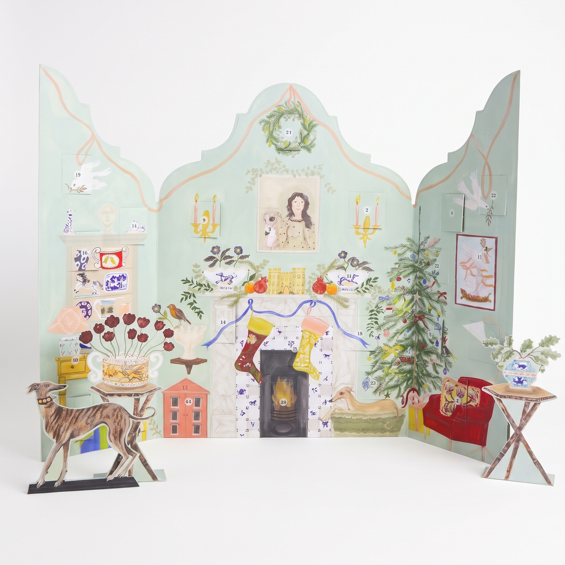 Art Angels Festive Dutch Gable Advent Calendar - Illustrated by Polly Fern studio product photo on a neutral off-white background
