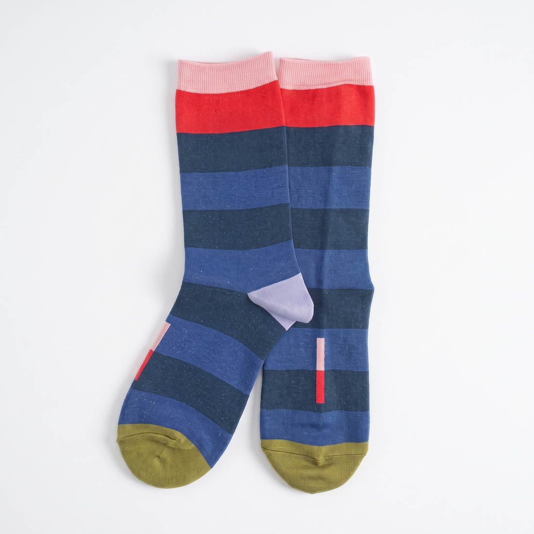 Hooray Sock Co. Fillmore Bold Stripe Crew Socks - Marina Blue studio product photo on a neutral off-white background